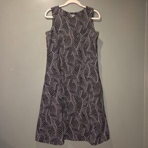 J. Jill Leaf Print Linen And Cotton Dress Pockets, Women's Size S, Black White